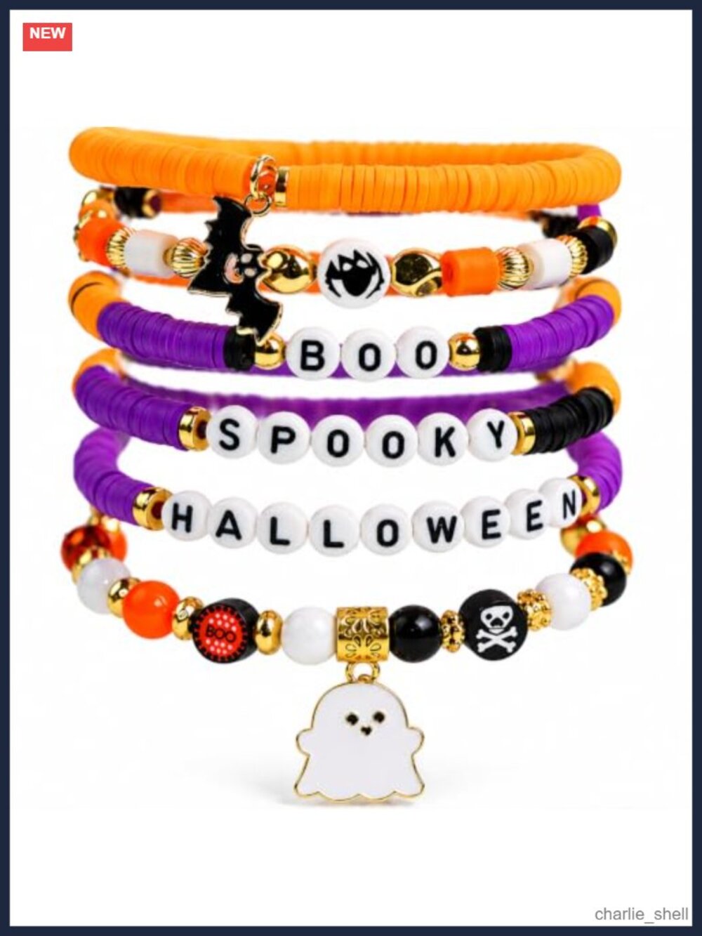6 Pack Halloween Stretch Bracelets with Charms - Party Favors for Adults